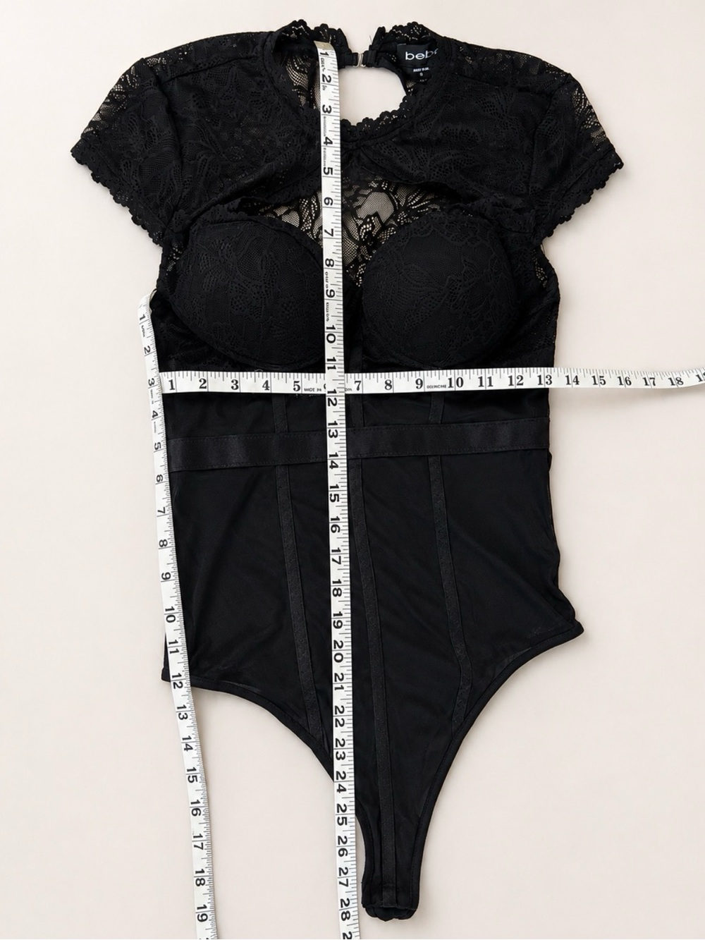bebe Black Lace Mesh Underwire Bodysuit Keyhole Cutout S - Picture 11 of 11
